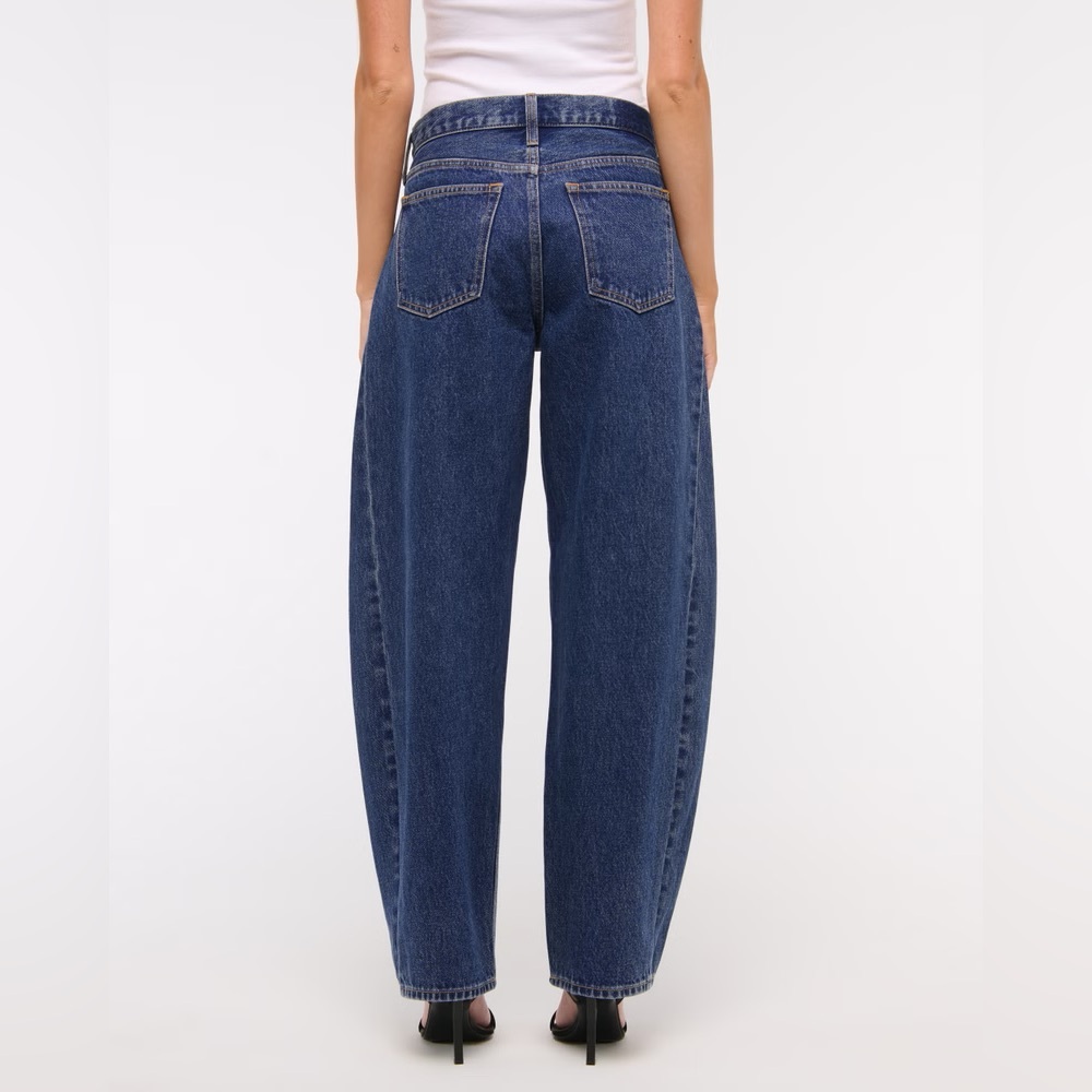 NWT Abercrombie & Fitch Dark Blue Mid Rise Barrel Jean - Picture 7 of 11